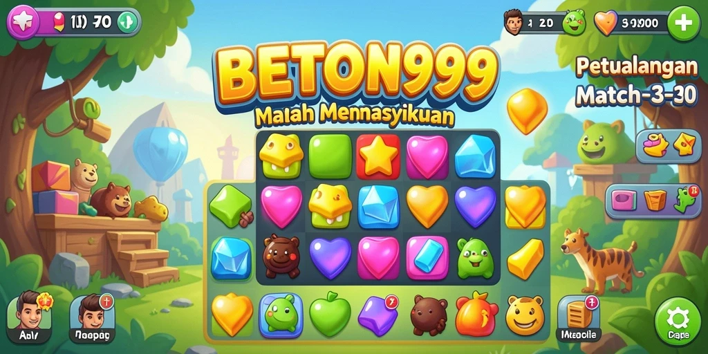 Tampilan gameplay BETON999 dengan elemen match-3 yang berwarna dan dinamis.
