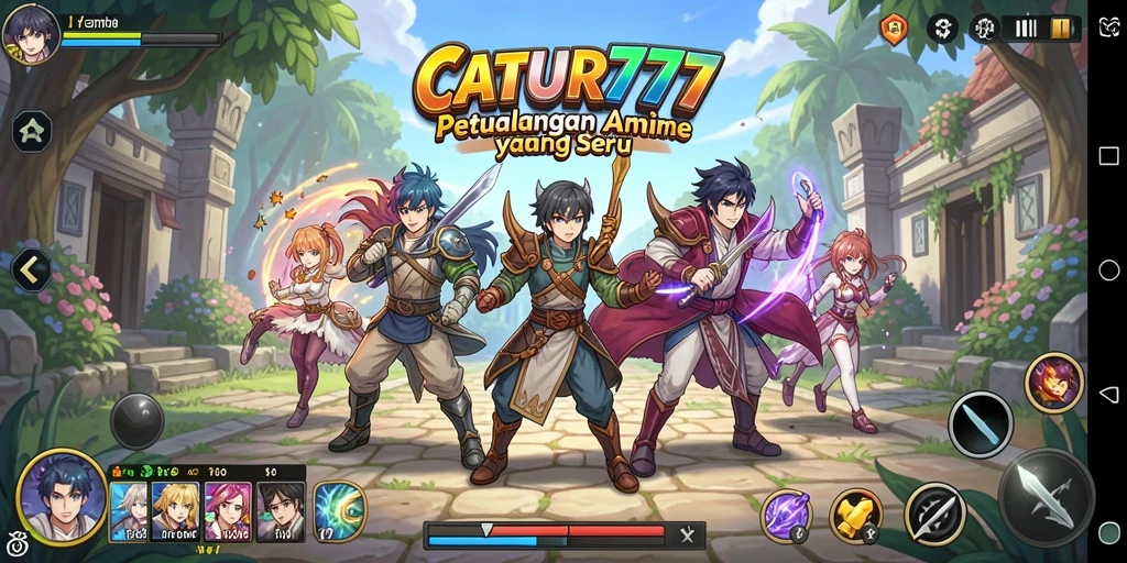 Tangkapan layar CATUR777 dengan aksi pertarungan karakter anime.