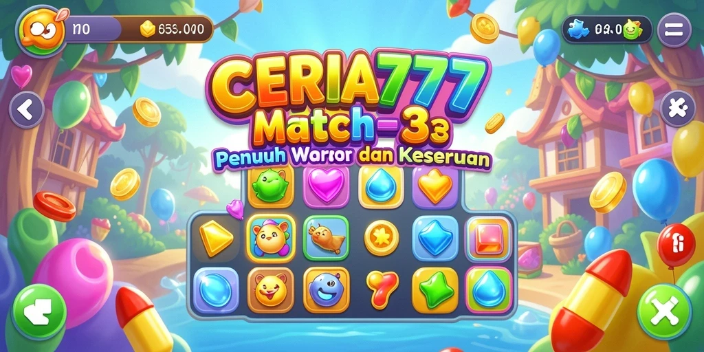 Screenshot utama CERIA777 menampilkan gameplay seru permainan Match-3.