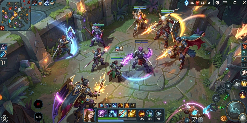 Screenshot utama dari gameplay MOBA COO77 yang penuh aksi.