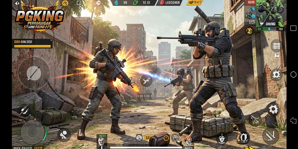 Screenshot gameplay PGKING menampilkan aksi seru dalam pertempuran FPS.