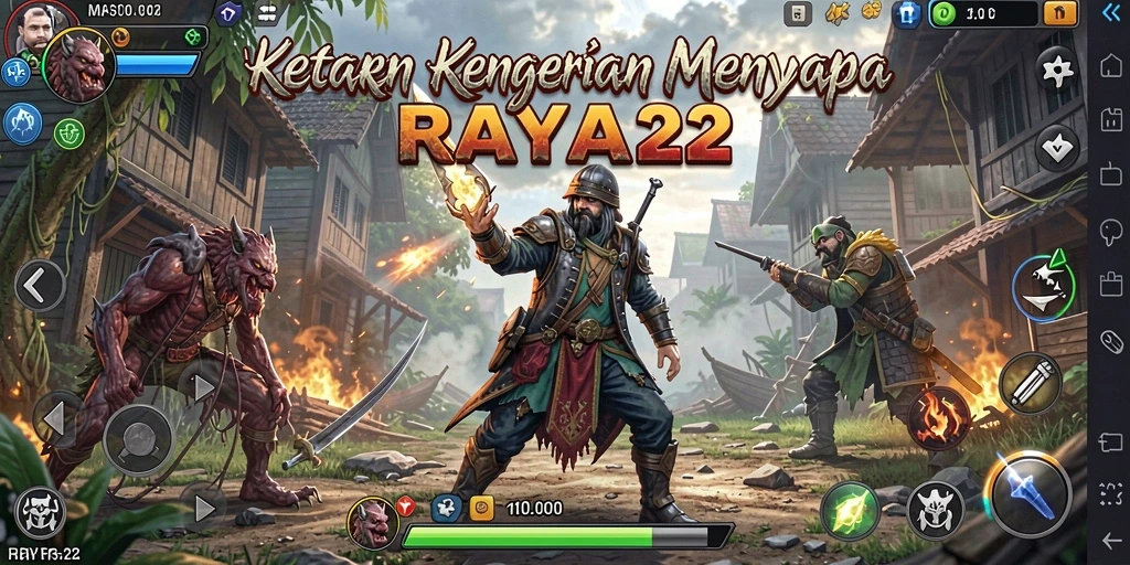 Screenshot gameplay RAYA22 menampilkan momen menegangkan saat menjelajahi rumah angker.