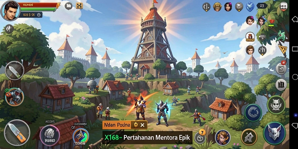 Tampilan gameplay X168 yang menegangkan dalam Tower Defense.